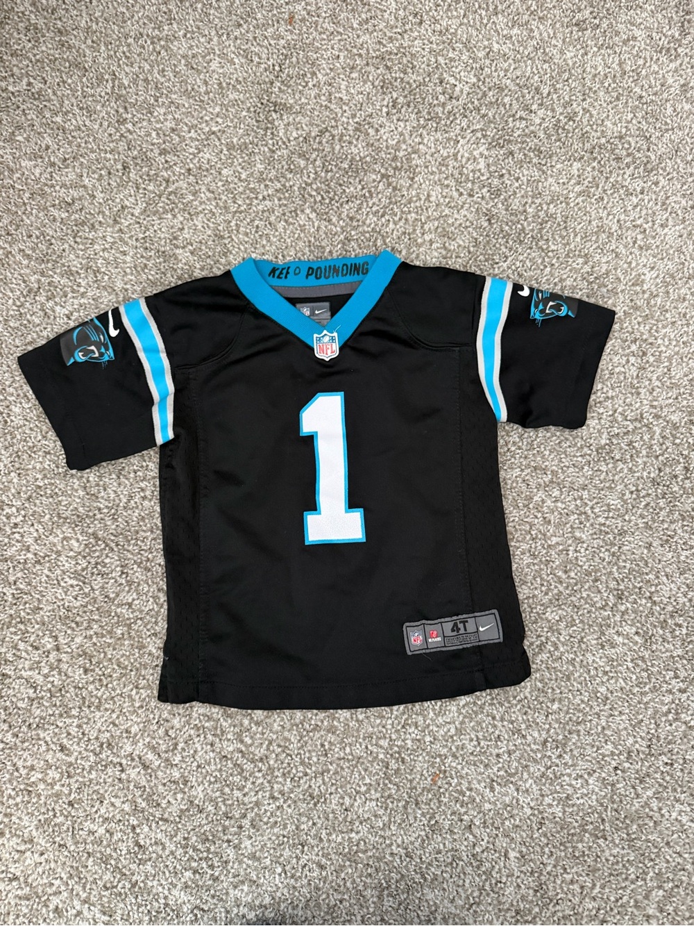 Kids Black & Teal Football Jersey - Brand: Nike Carolina Panther Football SZN 4T